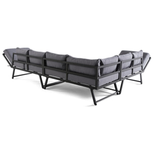 Konna - salon de jardin d'angle en acier noir - 5 places - coussin gris et table incluse - Noir / Gris