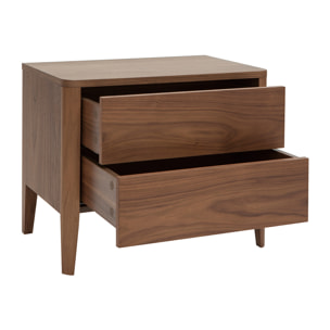 Table de chevet avec rangements 2 tiroirs bois foncé noyer BENJA