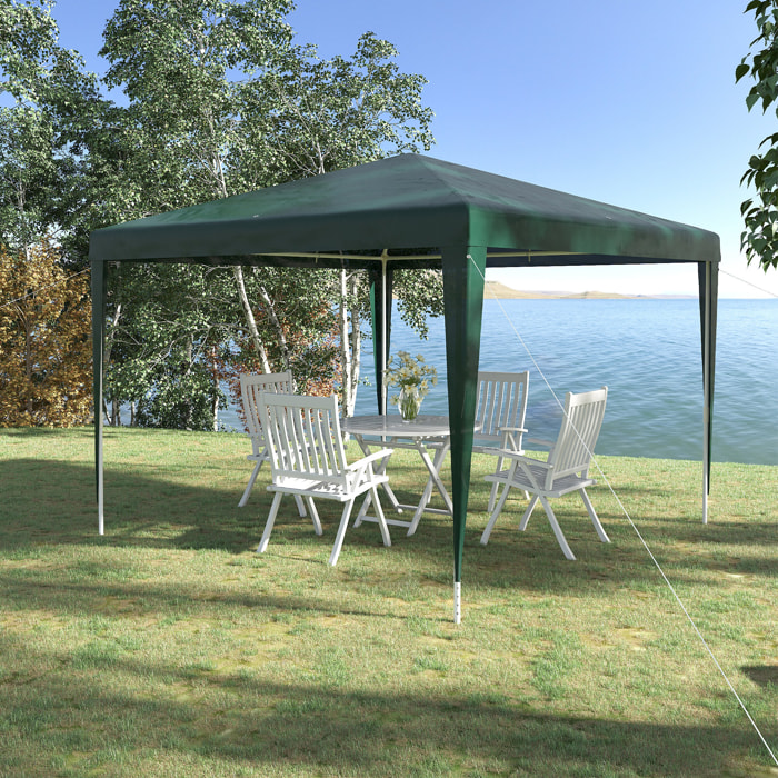 Carpa Desmontable 3x3 m Cenador Pabellón de Jardín con 4 Orificios de Drenaje y Marco de Acero Gazebo para Terraza Patio Exterior Camping Verde