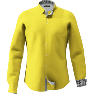 Camicia Uomo 1 Bottone Button Down Slim Popeline Stretch Unito Giallo