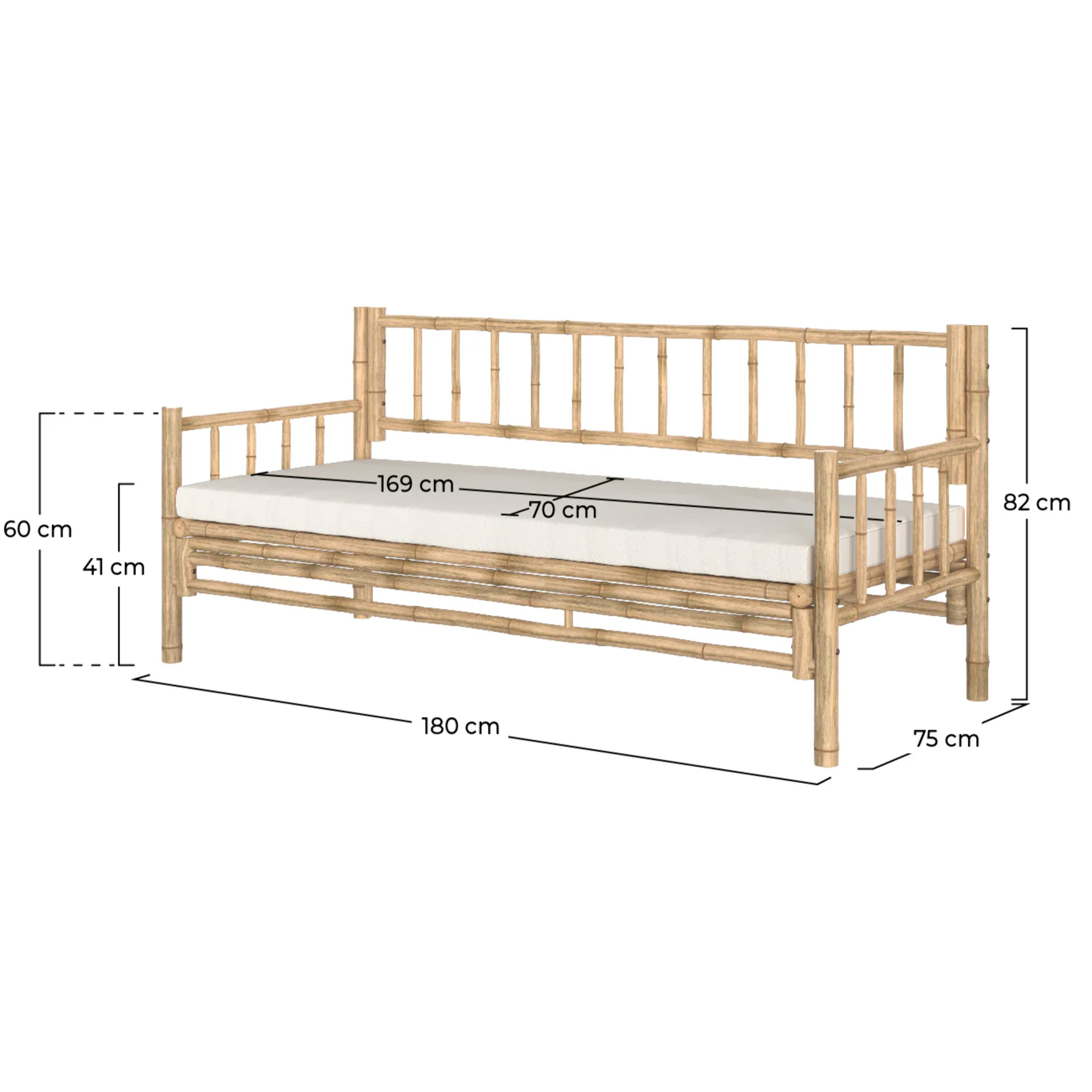 Canapé de jardin blanc 3 places en bambou naturel - Vadella