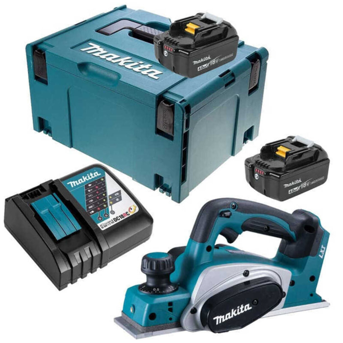 MAKITA 18 V Li-Ion 5 Ah 82 mm Planer - 2 baterías, cargador, maletín - DKP180RTJ