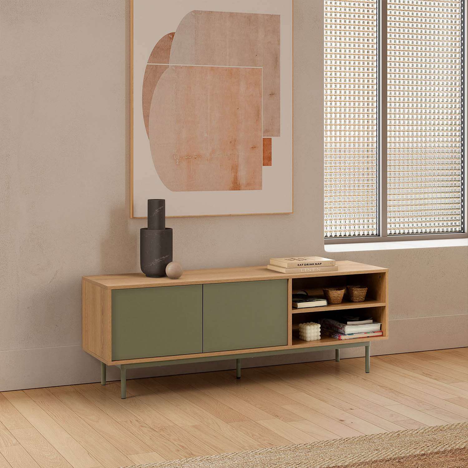 Mueble Tv Cuzco 2 puertas color Roble/Verde