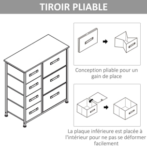 Meuble de rangement commode design 64L x 30l x 71H cm 7 tiroirs métal MDF non tissé blanc