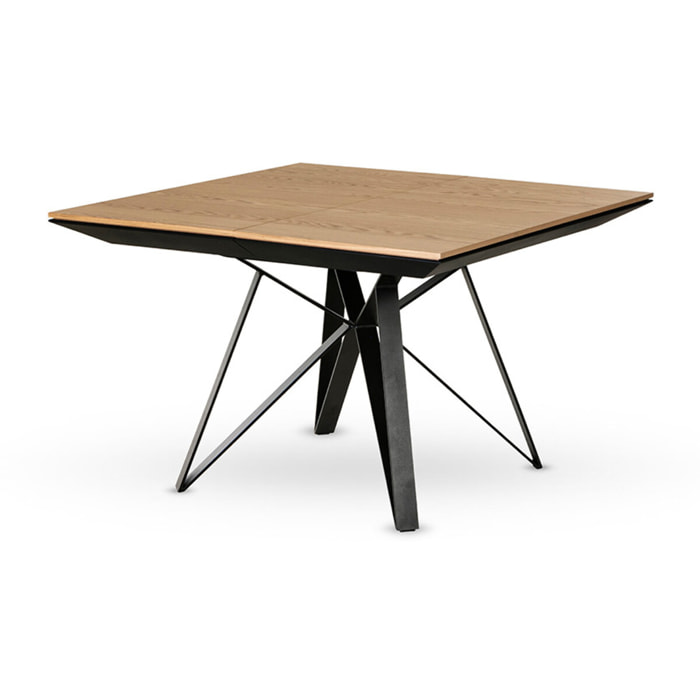 Belize - table à manger carrée extensible - effet bois et métal - 4 à 8 personnes - Noir / Bois