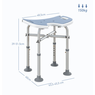 Tabouret de douche - siège de douche avec barre d'appui ventouse - hauteur réglable - alu HDPE bleu clair blanc