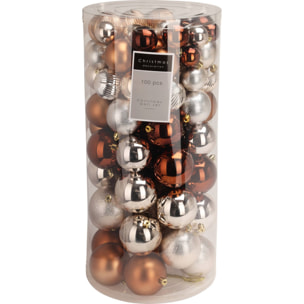 set de 100 bolas de navidad color ámbar pet con diferentes diseños y acabados