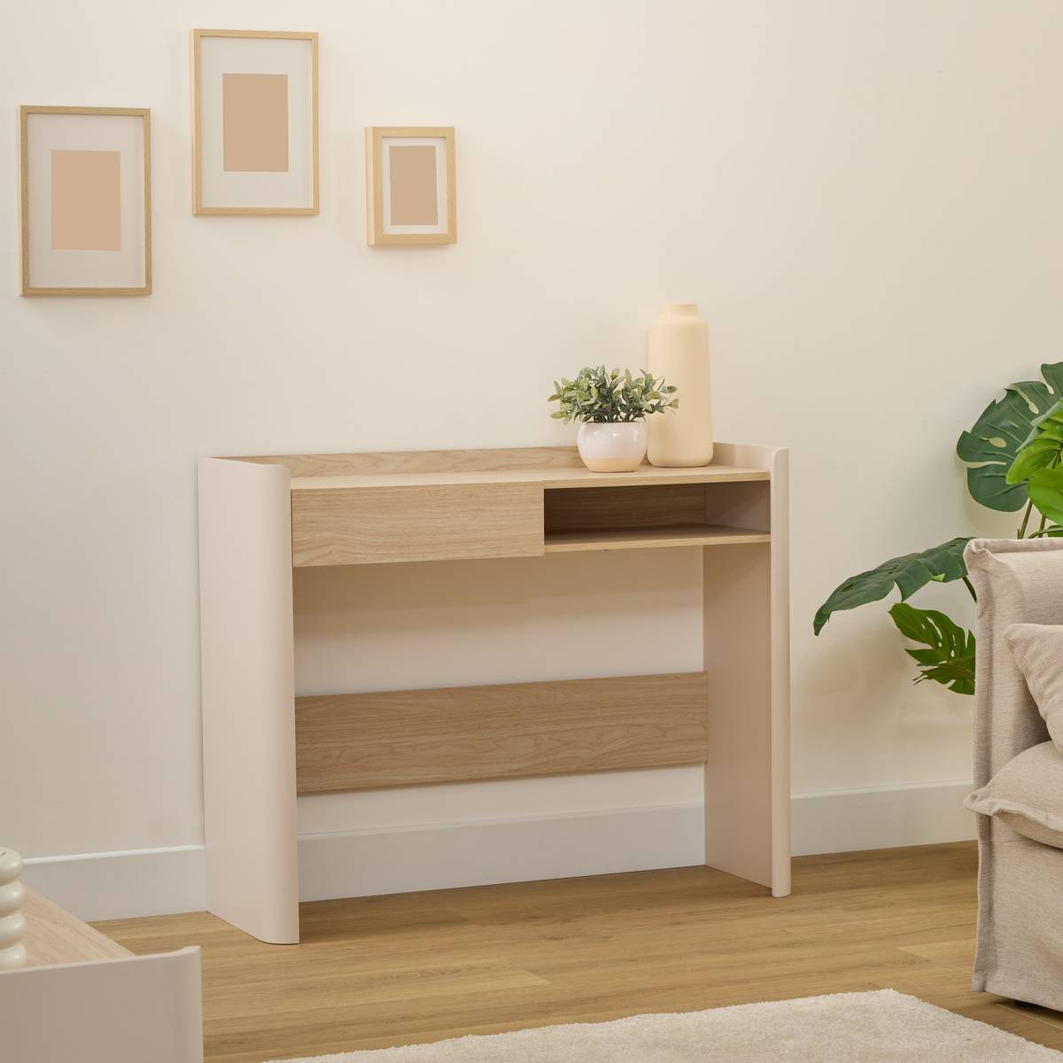 Console Roundy blanc ivoire et bois