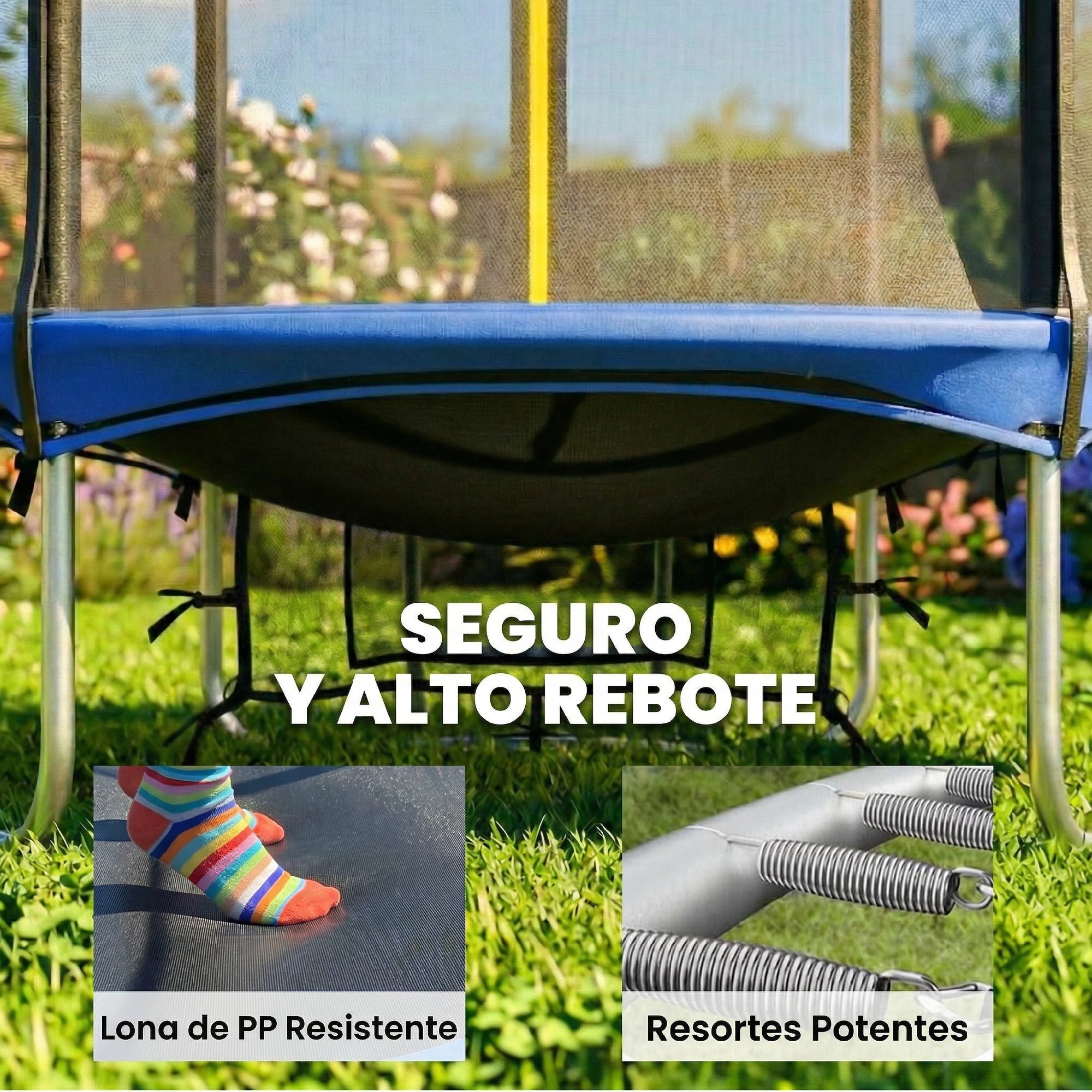 Cama Elástica Niños Exterior Ø183 cm, Trampolín para Niños de +6 Años con Red de Seguridad, Escalera de 2 Peldaños, Cubierta de Muelles, Bolsa de Almacenamiento, Carga 80 kg, Azul