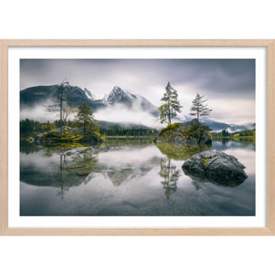 Affiche paysage matin pluvieux en bavière Affiche + cadre en bois - Chêne