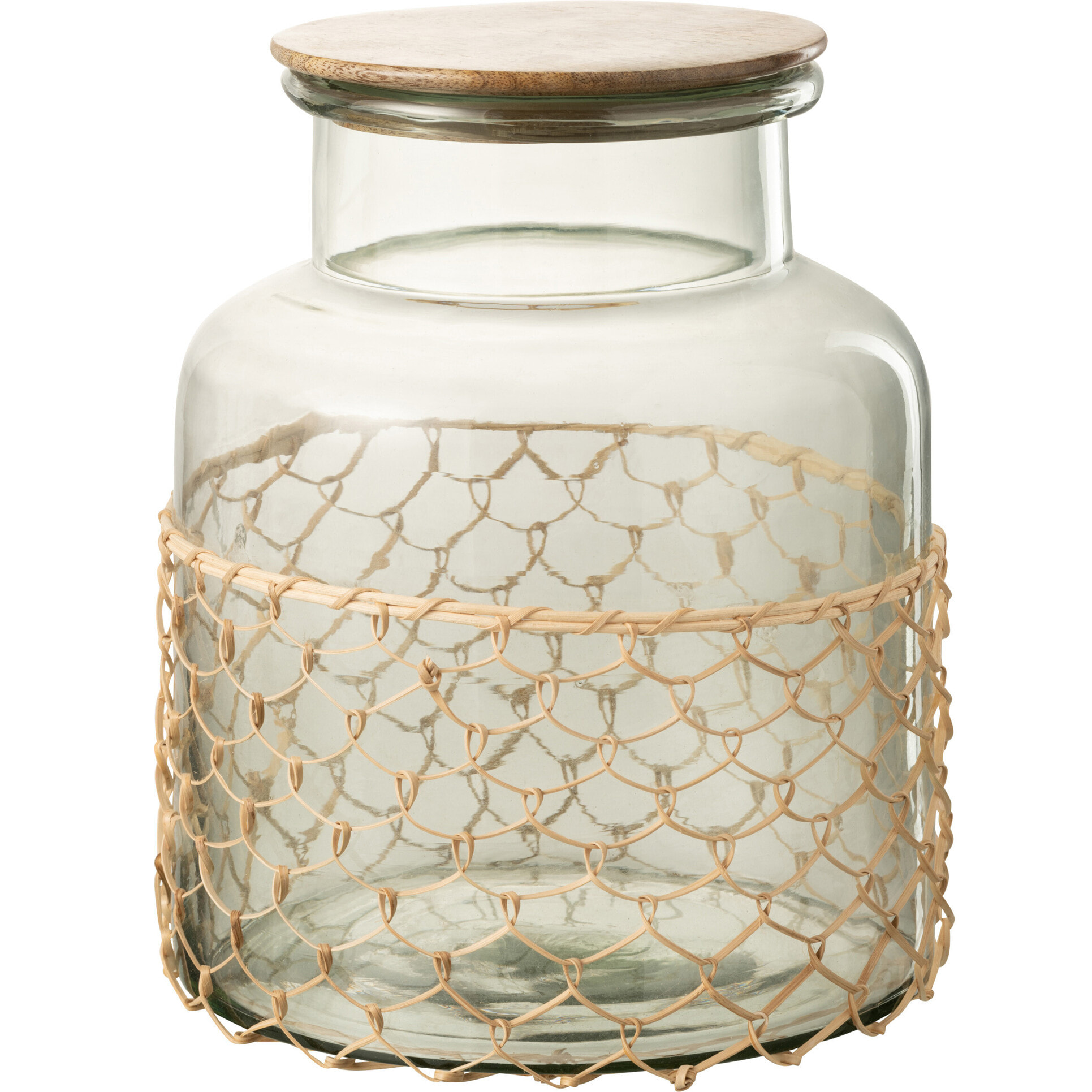 J-Line Pot Couvercle Tricot Verre/Bois/Jute Transparent Large