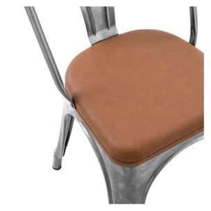 Lot de 2 chaises en métal chrome et cuir synthétique marron - Charly