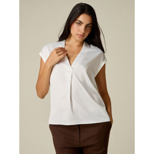 Oltre - T-shirt bimaterica scollo a V - Avorio