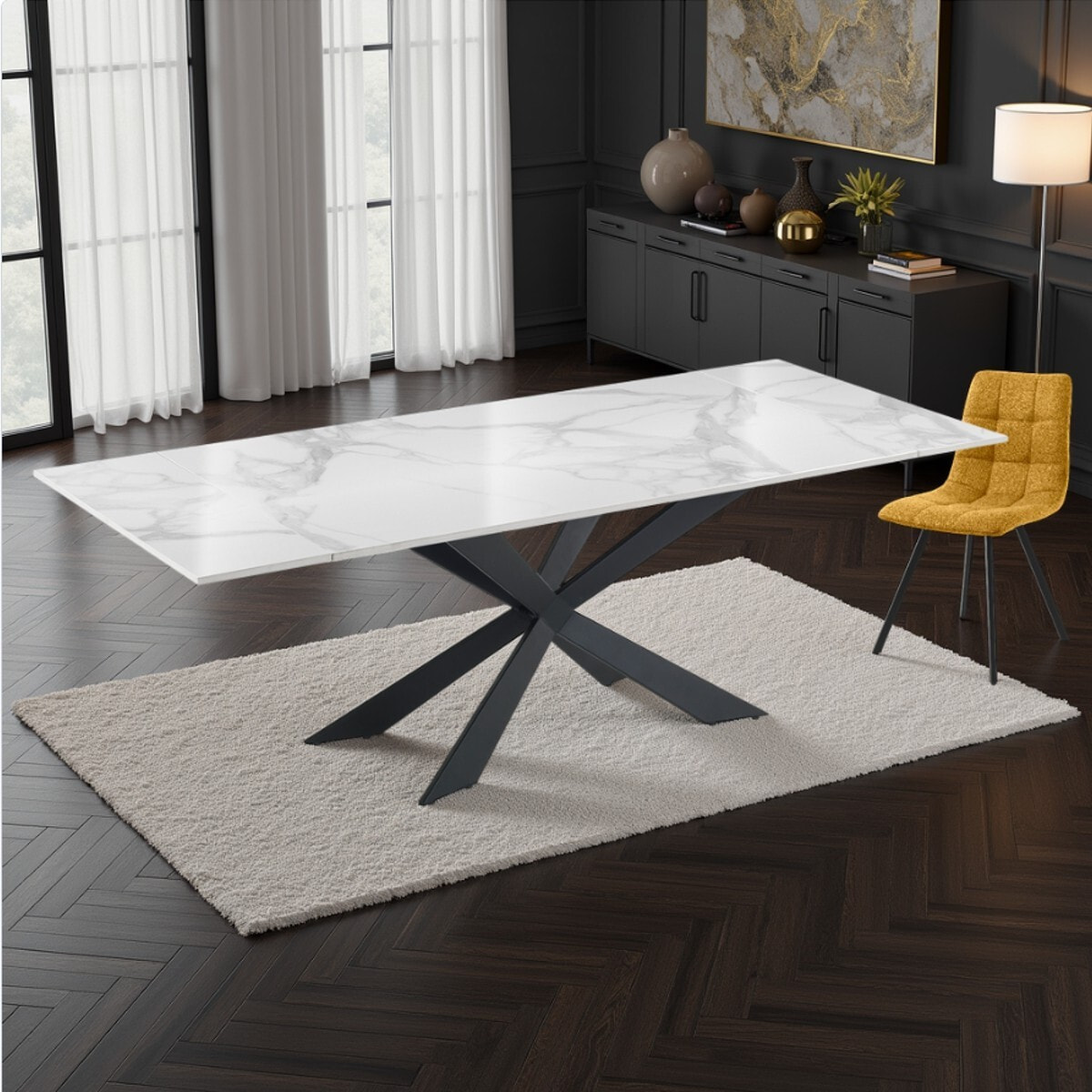 Tomasucci MELVIN EVO 160 MARBRE BLANC - Table extensible NOIRE