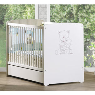 Lit bébé 120x60 sérigraphié taupe en bois blanc