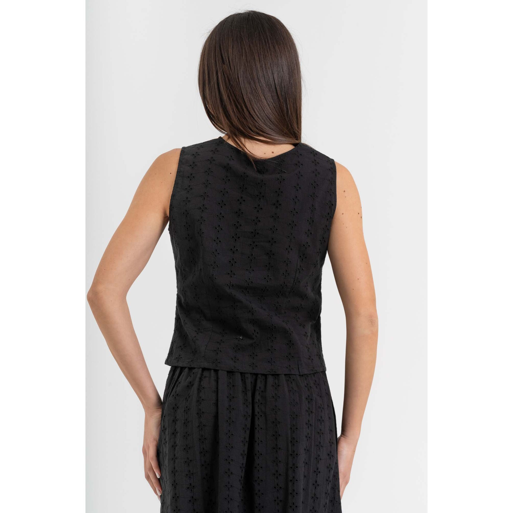 Kocca - Blusa senza maniche in cotone traforato con scollo a V Donna