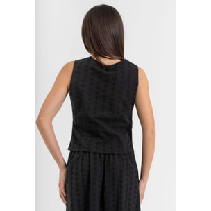 Kocca - Blusa senza maniche in cotone traforato con scollo a V Donna