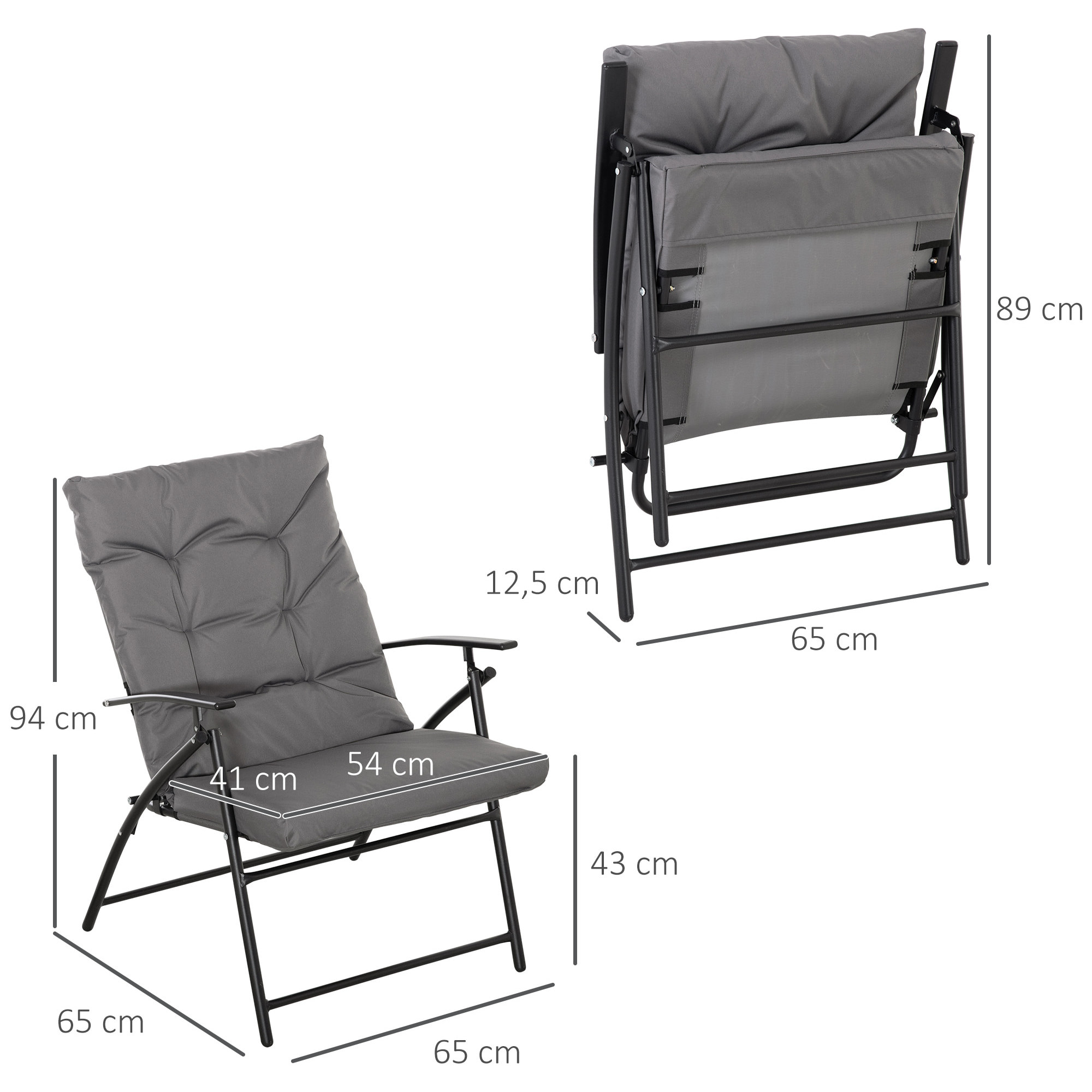 Chaise de camping pêche pliable portable haut dossier inclinable épais coussin matelassé inclus gris