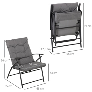 Chaise de camping pêche pliable portable haut dossier inclinable épais coussin matelassé inclus gris