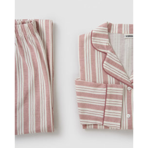 Pijama largo camisero algodón raya zuri rosa