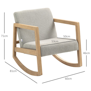 Fauteuil lounge à bascule bois hévéa revêtement effet peau de mouton polyester gris