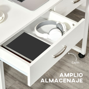 Escritorios Apilables Conjunto de 2 Mesas Escritorio para Ordenador Portátil con Ruedas 2 Cajones para Oficina 100x36x88 cm Blanco