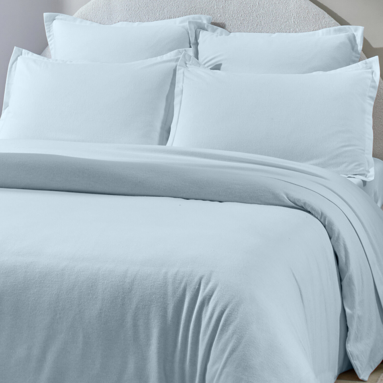 Housse de couette 100% flanelle de coton unie - bleu ciel