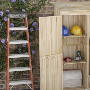 Armoire de jardin 2 portes bois - 2 étagères, grand compartiment - 120 x 57 x 183 cm - sapin pré-huilé