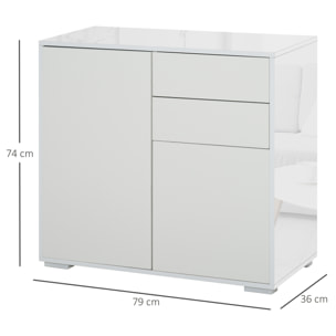 Commode buffet meuble de rangement 2 tiroirs 2 portes avec étagère 79 x 36 x 74 cm blanc