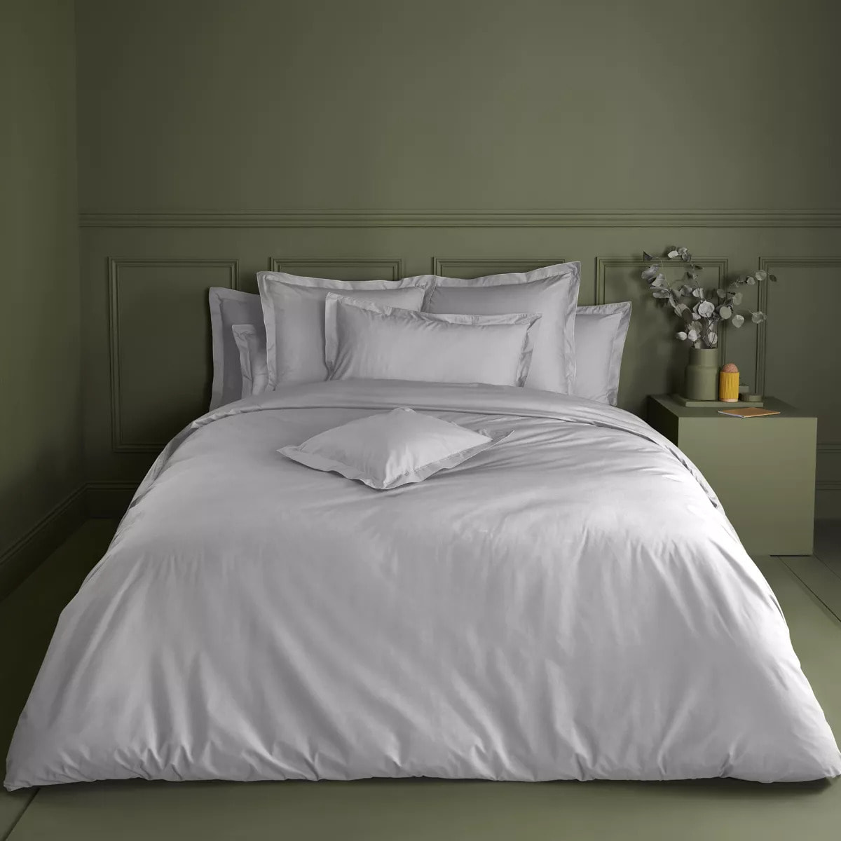 Housse de couette percale de coton uni gris La percale francaise platine