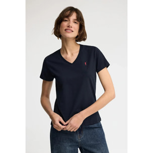 Camiseta azul marino de manga corta y cuello pico con bordado Rigby Go