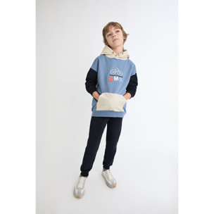 Conjunto niño sudadera con capucha azul marino y beige y pantalón jogger, estampado estilo BMX | Color: Marino | Street Monkey