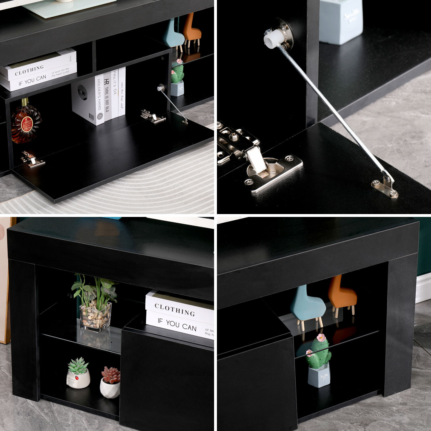 Meuble TV 140cm noir à LED DARYL