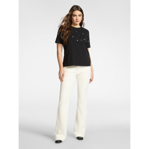 Elena Mirò - T-shirt in cotone con ricamo - Nero