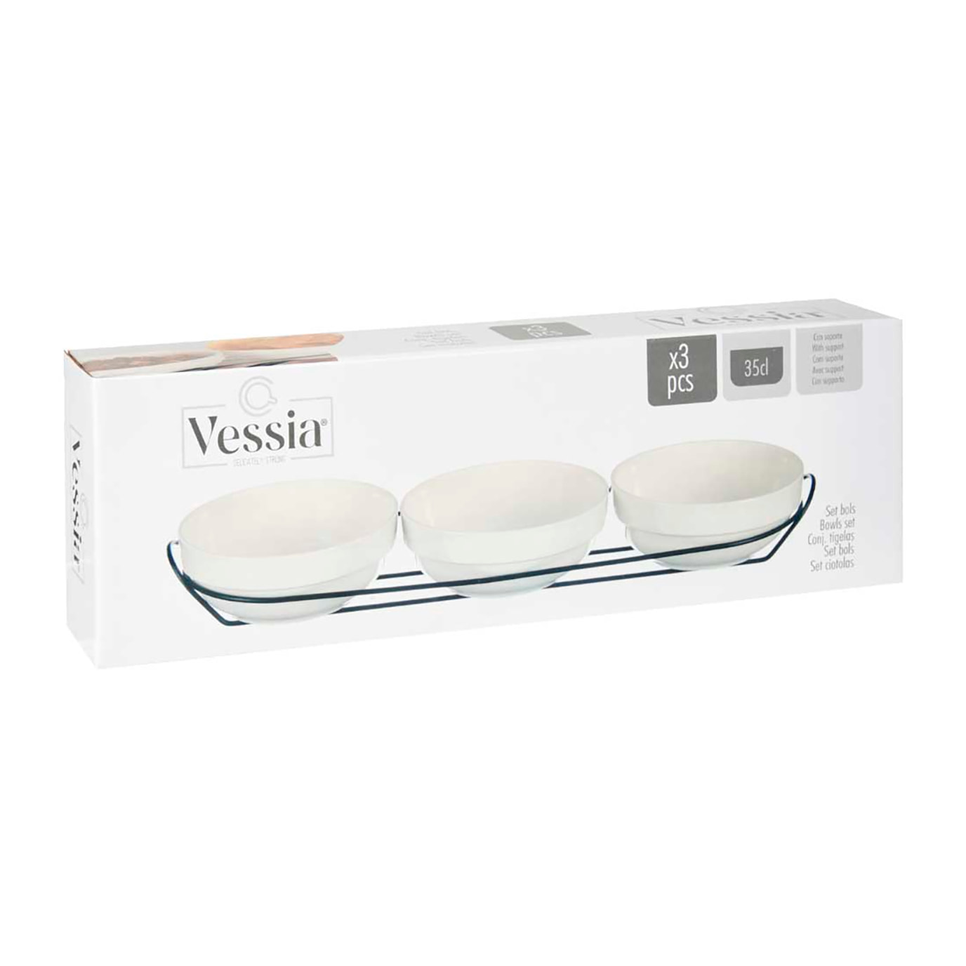 SET 3 BOLI IN PORCELLANA BIANCA 350ML CON SUPPORTO