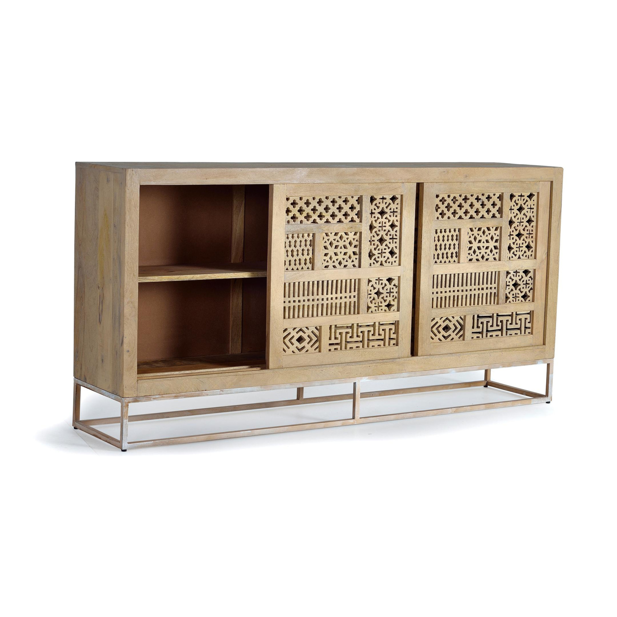 Aparador de Madera de Mango Estilo Boho Tallado