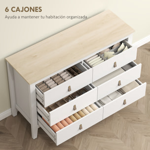 Cómoda de 6 Cajones Cómoda para Dormitorio con Tiradores de PU Cajonera para Salón Pasillo 120x40x78 cm Blanco