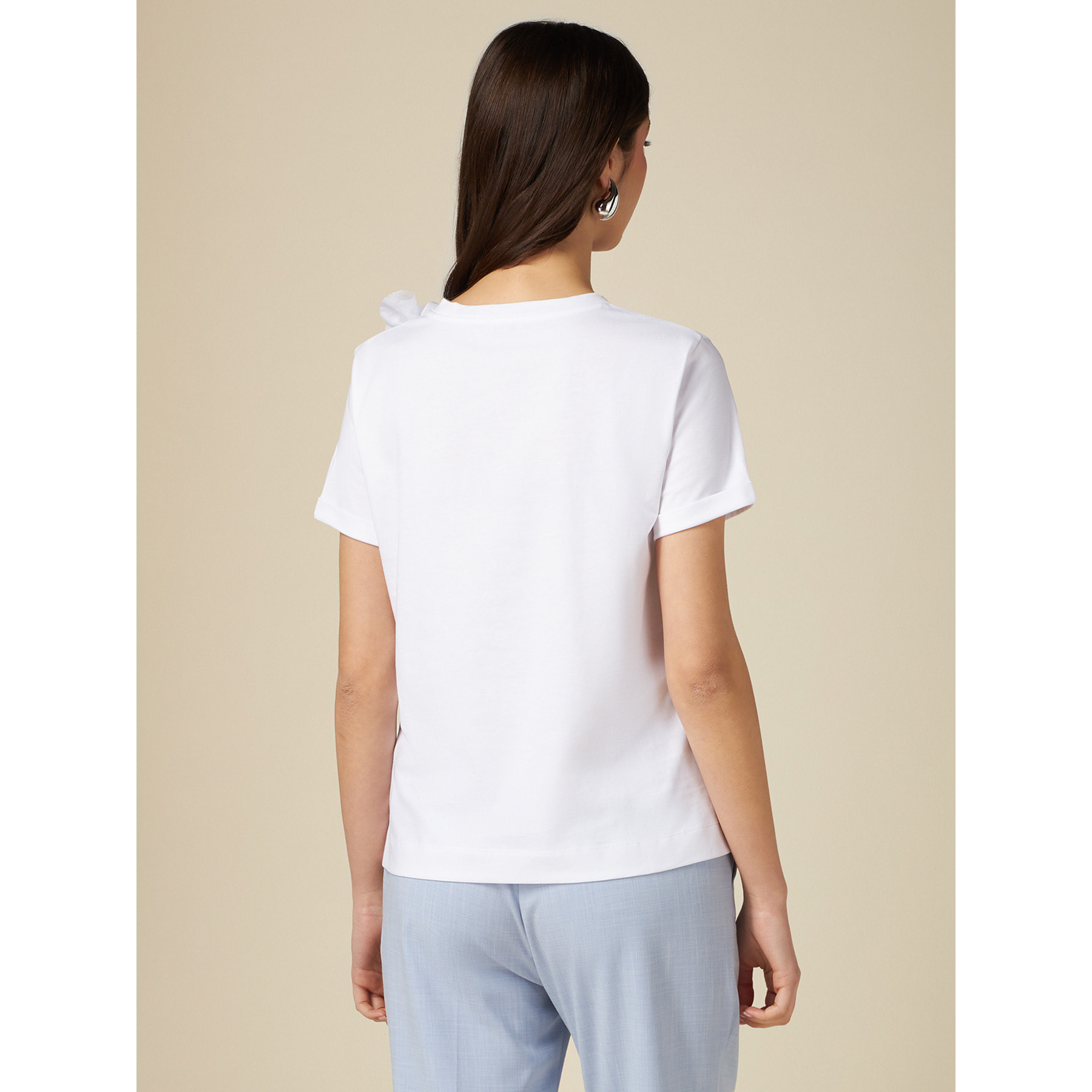 Oltre - T-shirt con fiori applicati - Bianco