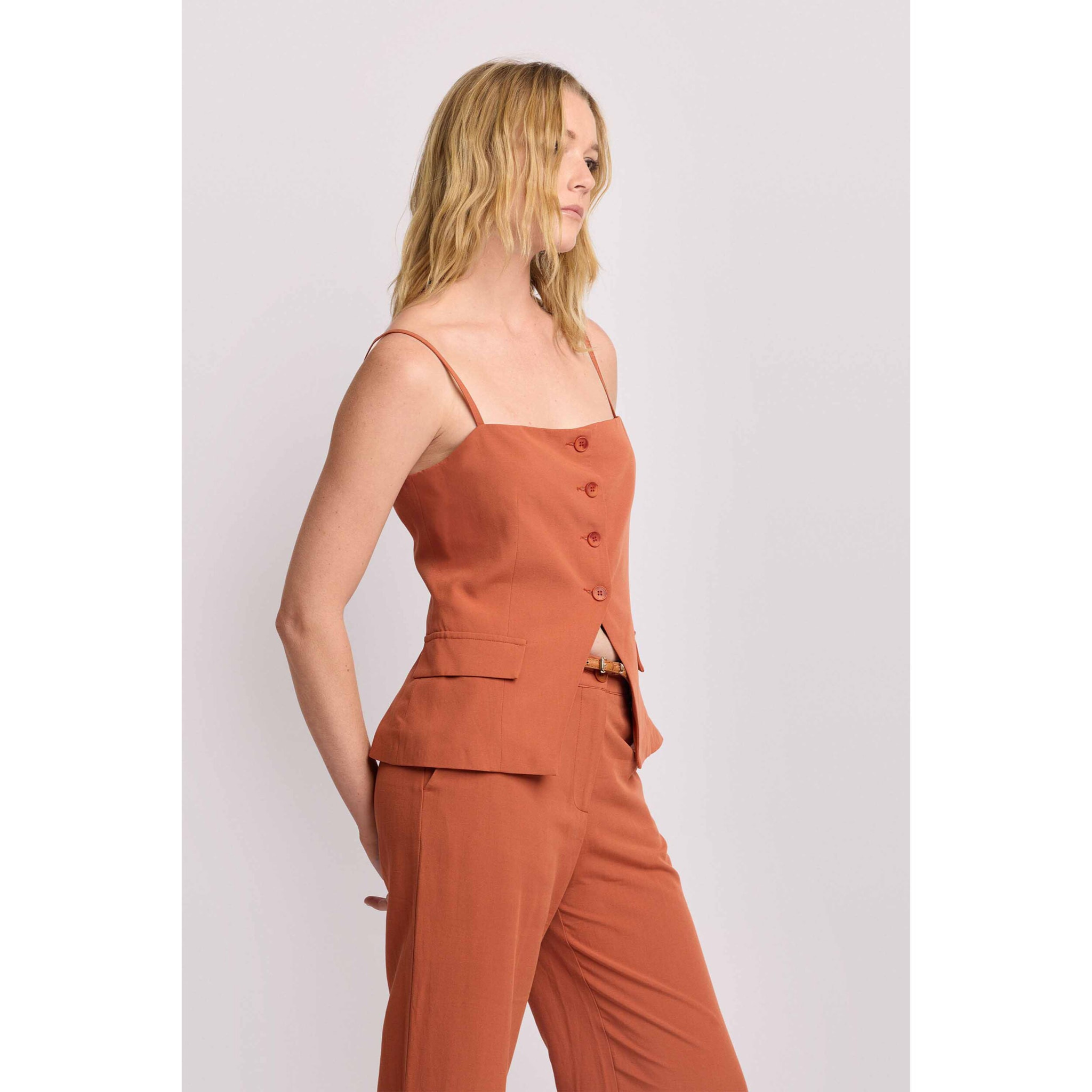 Kocca - Top sartoriale con spalline e bottoni Donna, Tinta unita, Scollo quadrato