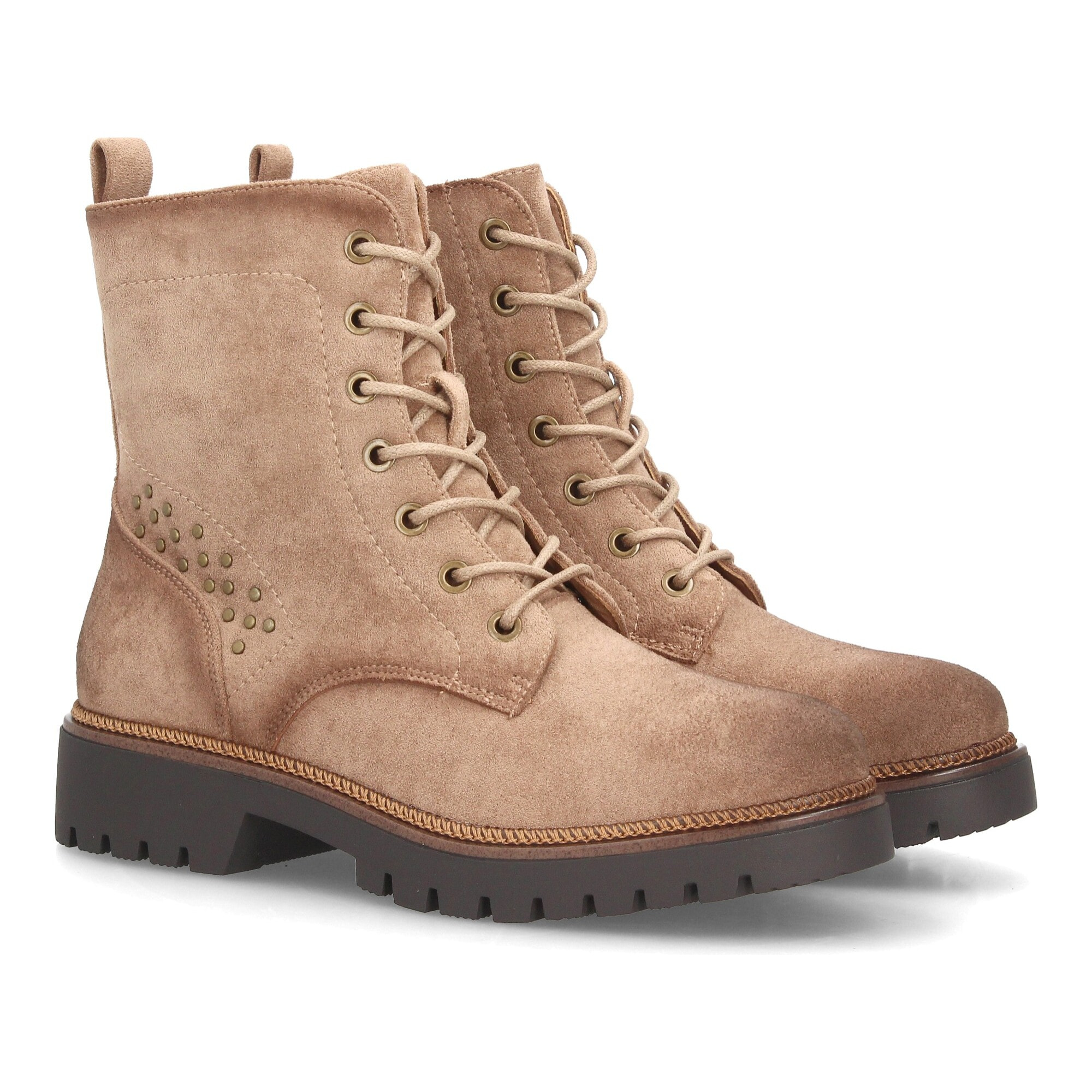 Botines militares con cordones y tachuelas para mujer