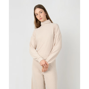 Jersey cuello subido rib canalé mujer