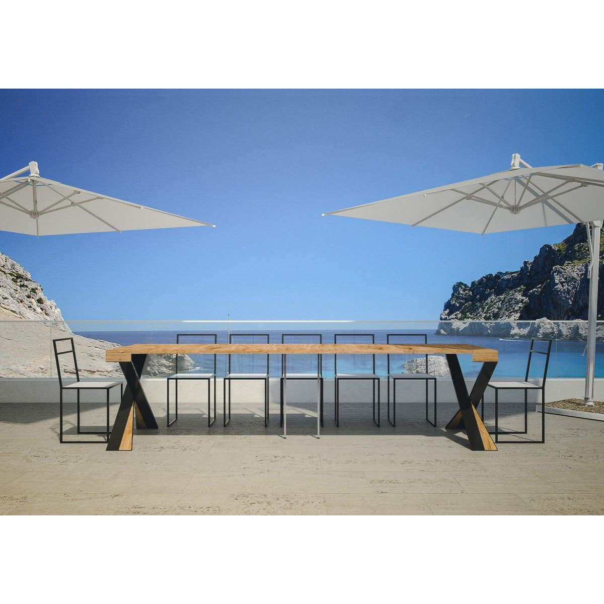 Console Extensible 90x40/290 cm Diago Sapin Teinté cadre Anthracite