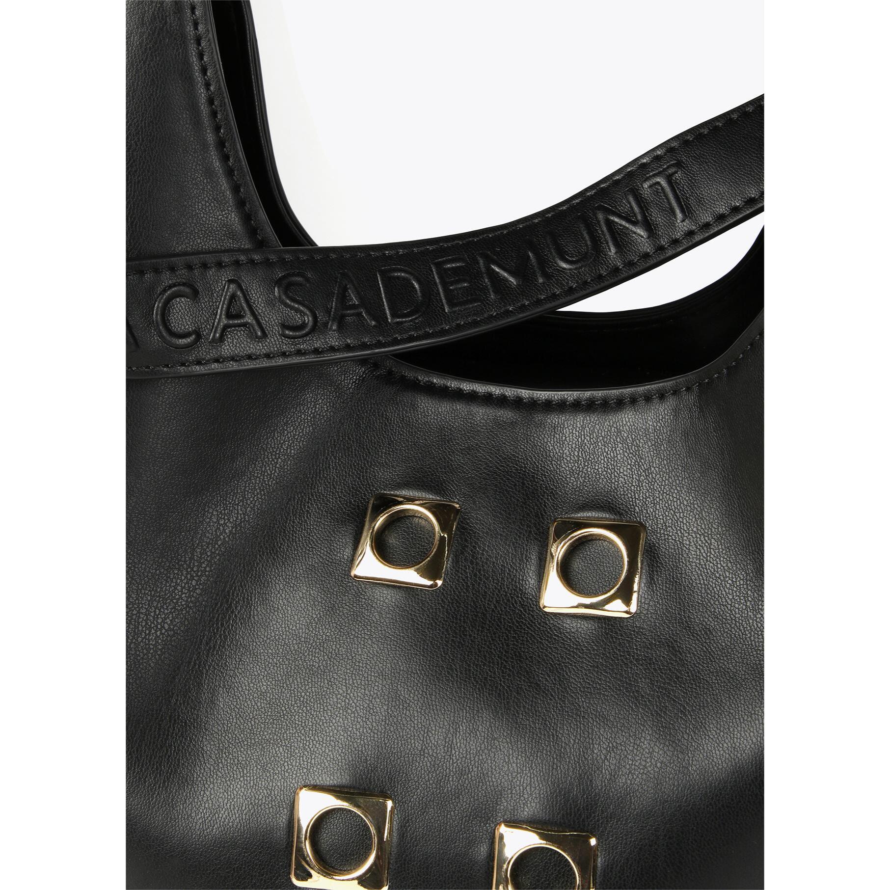 Borsa shopper con occhielli in metallo quadrati
