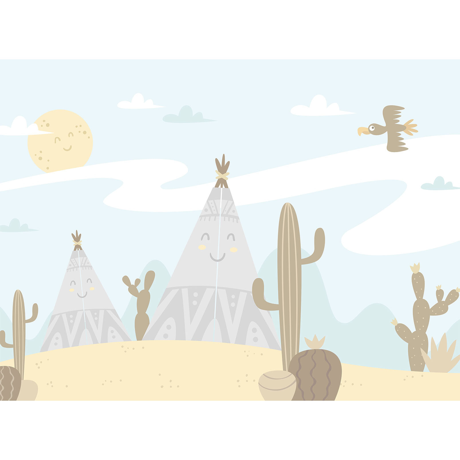 Papier peint enfant tipis et cactus Intissé