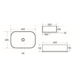 Infinitio Vasque à poser 45,5 x 32,5 x 13,5 cm, sans trop-plein, Gris mat (SATINF4532LGRM)