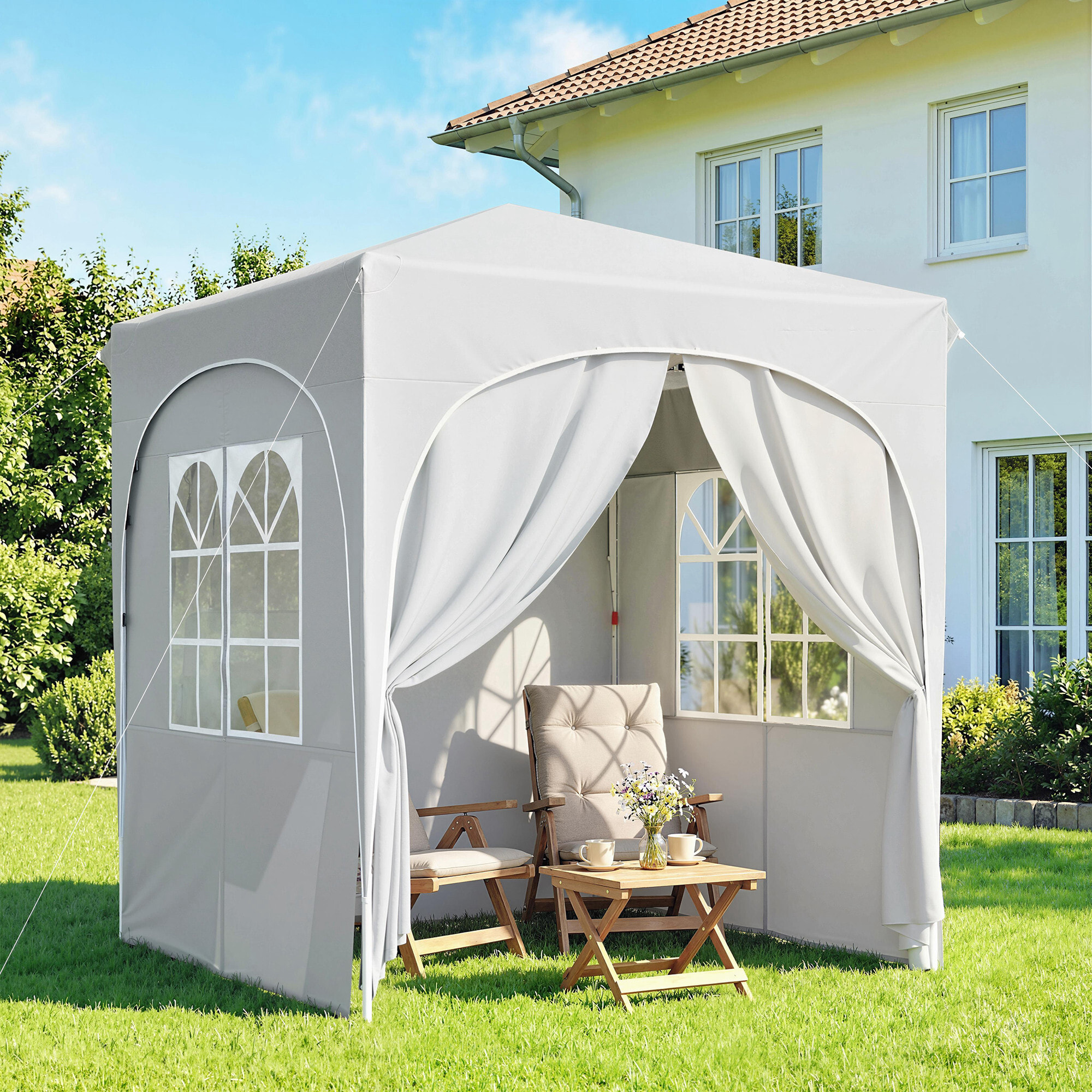 Tonnelle barnum pliable pop-up 2 x 2 m hauteur réglable gris clair
