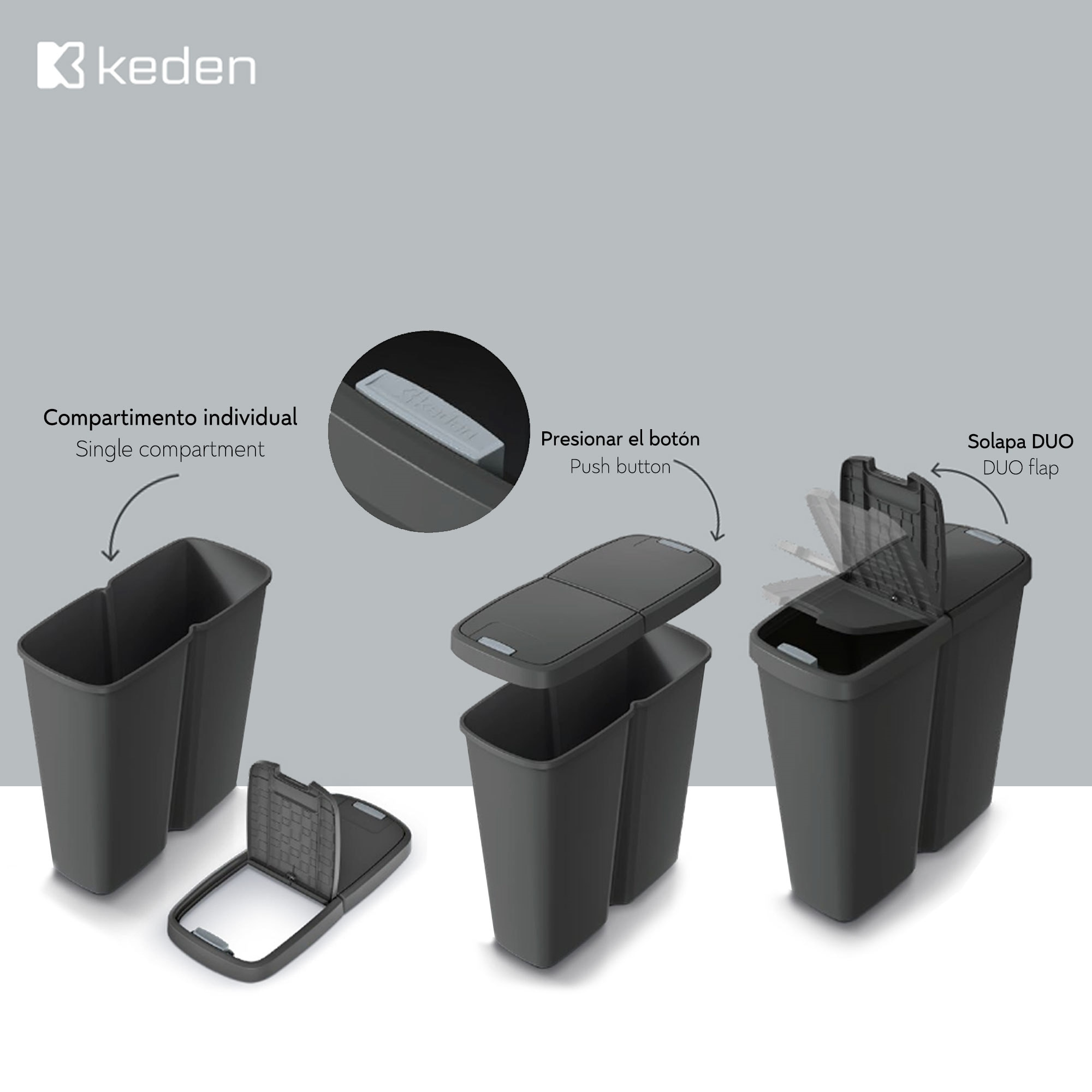 Papelera con 2 tapas independientes de 50l keden