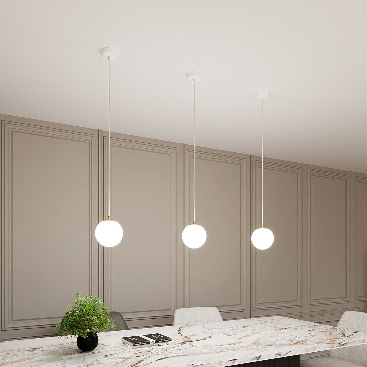 Lampada a sospensione Royal in acciaio bianco opaco e oro