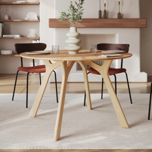 Table ronde 4 personnes en bois d'hévéa massif et placage D120 cm - Izzi