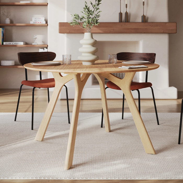 Table ronde 4 personnes en bois d'hévéa massif et placage D120 cm - Izzi